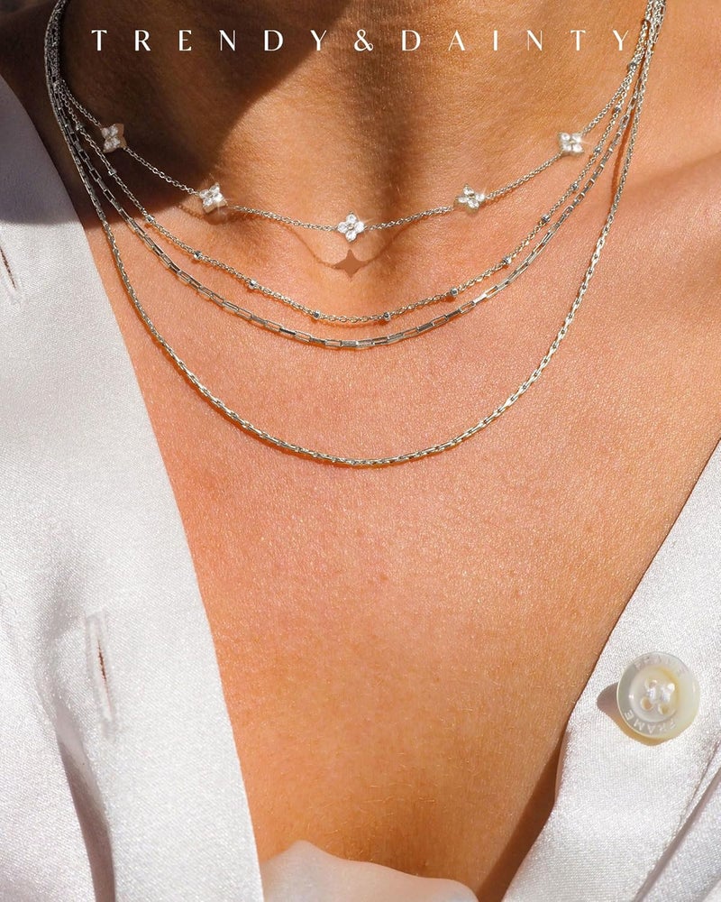 FUNEIA Dainty Silver Gold Necklaces for Women Trendy Non Tarnish 14K Gold Plated Cubic Zirconia Necklace Layered Cute Butterfly Heart Station Choker Necklace Stack for Wedding Prom Brides Jewelry - Image 3